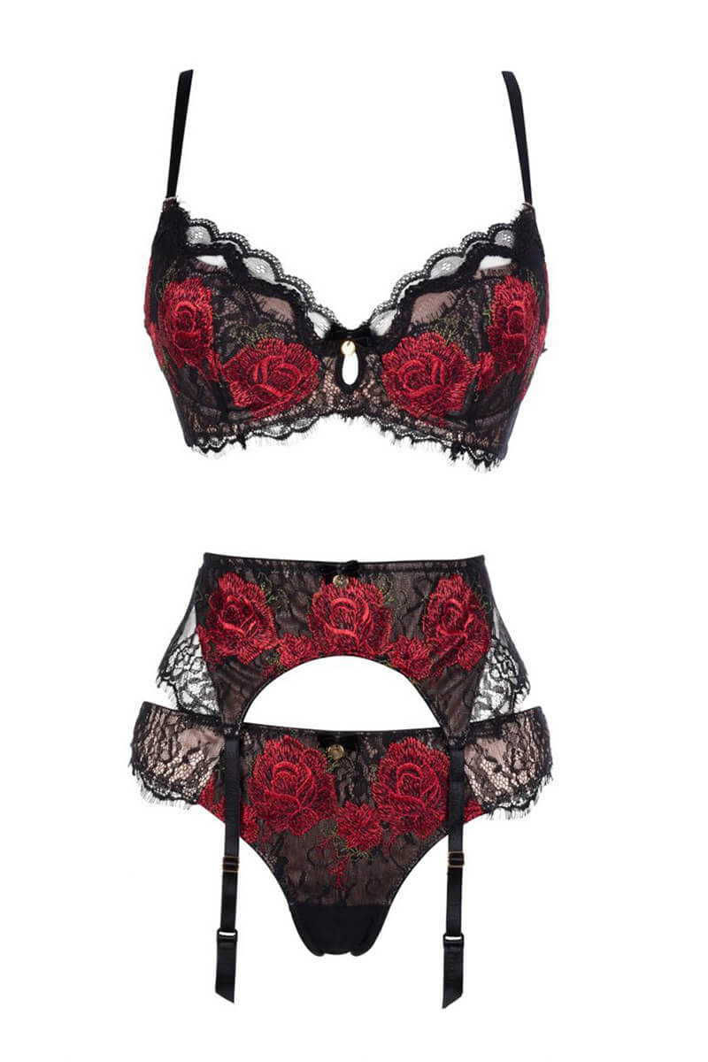 Boux Avenue Dark Rose Embroidered Lingerie Set, £49